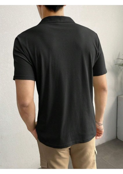 Unisex Erkek-Kadın Fitilli Polo Yaka Triko T-Shirt