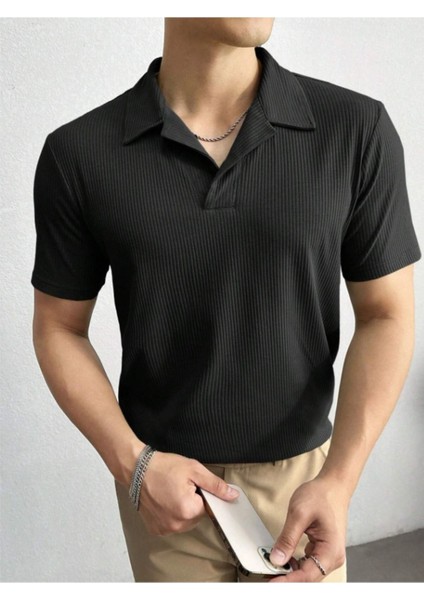 Unisex Erkek-Kadın Fitilli Polo Yaka Triko T-Shirt