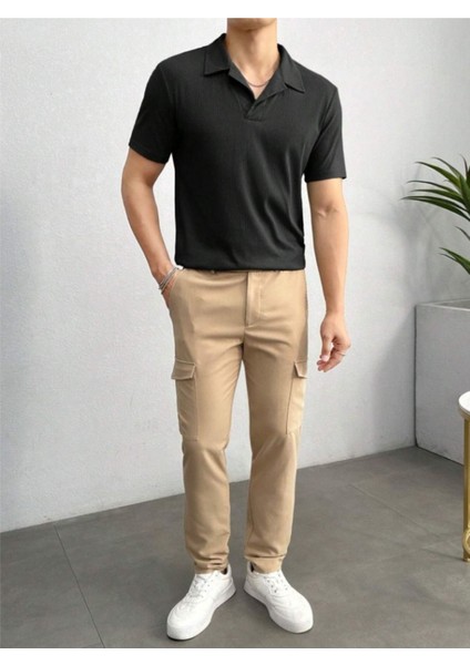 Unisex Erkek-Kadın Fitilli Polo Yaka Triko T-Shirt