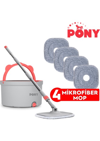 Gri 4 Adet Mikrofiber Mop Temiz & Kirli Suyu Ayırma Özelliği Otomatik Temizlik Seti Paspas
