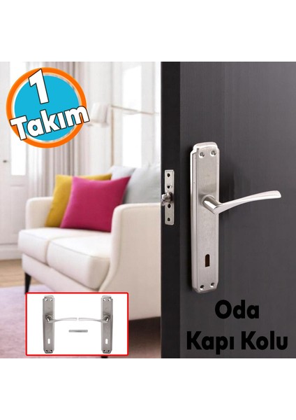 Oda Kapı Kolu 1 Takım Nikel Inox Aynalı Sağa Sola Uygun Iç Dış Ahşap Pvc Metal Çelik Kapısı Tutamağı