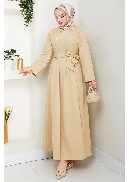 Seliz Yandan Düğmeli Elbise 1528 - Bej