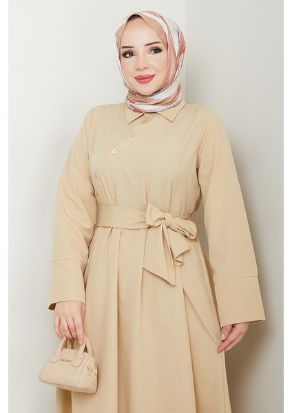 Seliz Yandan Düğmeli Elbise 1528 - Bej fırsatları