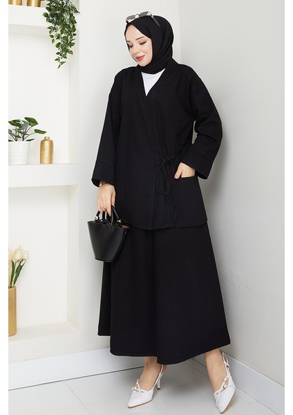 Kimono Etek Ikili Kot Takım 1531 - Siyah indirimleri