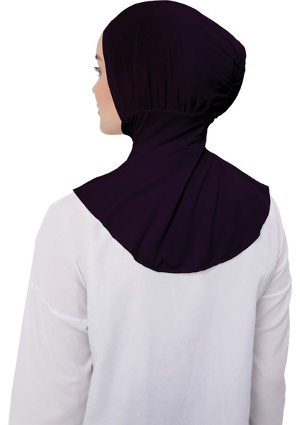 Kadın Tesettür Pratik Boyunluklu Hijab - Sporcu Bone - Mürdüm