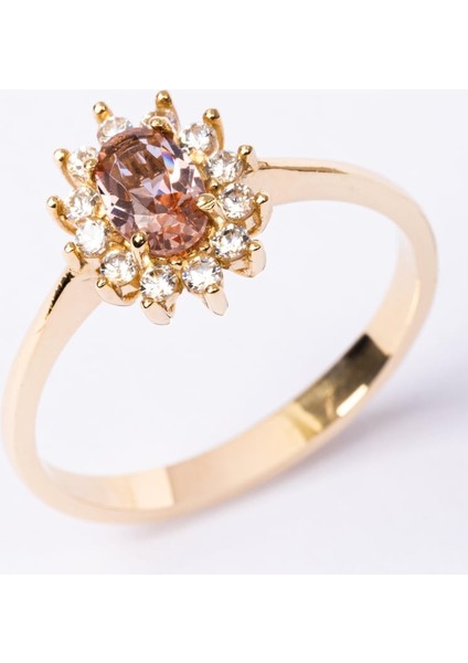 Gümüş Yüzük -Oval Kesim Zultanit Yan Zirkon Taşlı Modern 925 Ayar Gümüş Kadın Tektaş Yüzük-Hediyelik