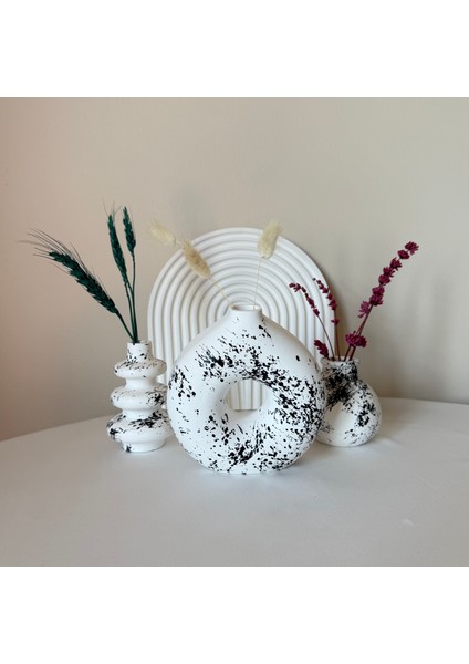El Yapımı Siyah Beyaz Sıçratma Desenli 3'lü Mini Vazo Seti - Modern Dekoratif Vazo fiyatları