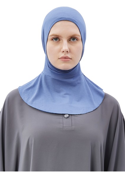 Kadın Tesettür Pratik Boyunluklu Hijab - Sporcu Bone - Mavi