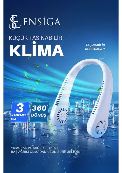 Yeni Nesil 3 Kademe Hızlı Hava Soğutma Serinletme Fan Portatif Boyun Fanı