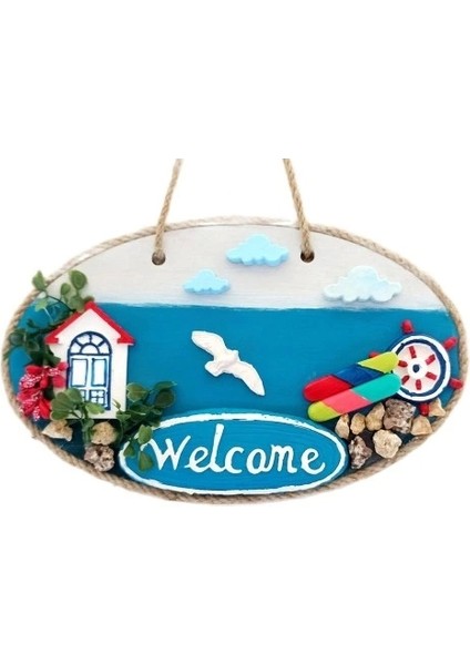 Sahil Kasabası Welcome Yazılı El Yapımı Kapı Süsü