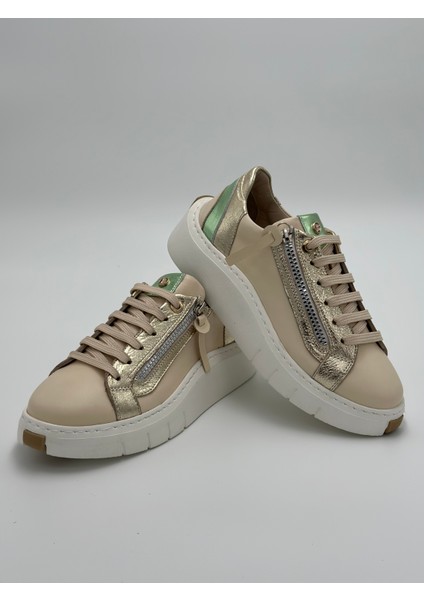 Hakiki Deri Kadın Sneaker Bağcıklı Kaydırmaz Taban Spor Ayakkabı
