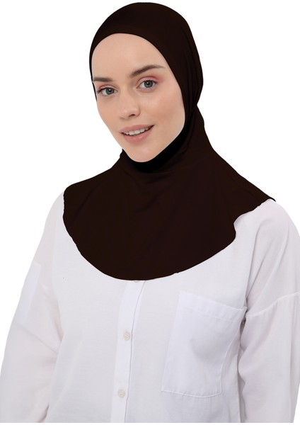 Kadın Tesettür Pratik Boyunluklu Hijab - Sporcu Bone - Koyu Kahverengi