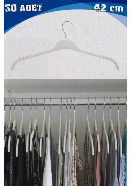 42 cm Beyaz Elbise Gömlek Bluz Tunik T-Shirt Askısı Ec Serisi Çift Taraf Dolgulu 20 Adet