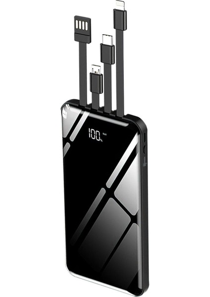 10.000 Mah Prime Dijital Göstergeli Dahili Çoklu Kablolu Powerbank, Taşınabilir Siyah Şarj