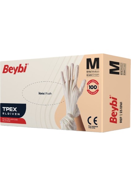 | Tpex Tek Kullanımlık Eldiven | 100’LÜ | Gıda Uyumlu – Lateks Içermez – Tpe Malzeme | Kaymaz, Kokusuz, Esnek| 2 Paket | Krem | L Beden