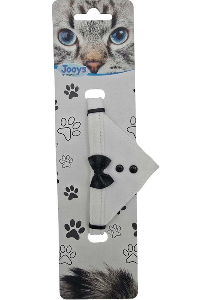 Kadife Zilli Fularlı Kedi Boyun Tasması Beyaz