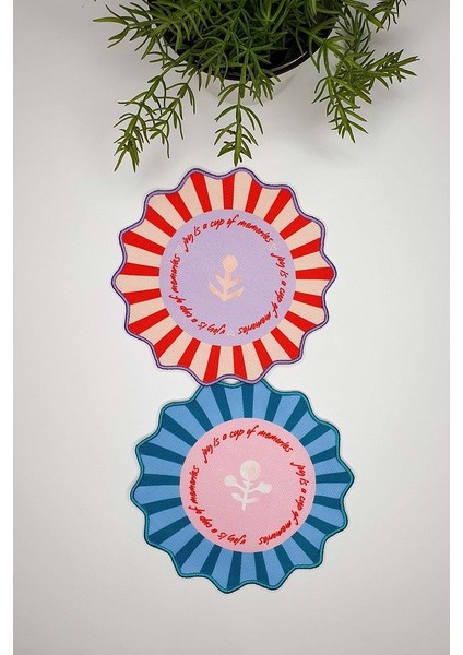 2'li Dekoratif Kenar Yazı Tasarımlı Nakış Kenar Kumaş Kokteyl Peçeteleri