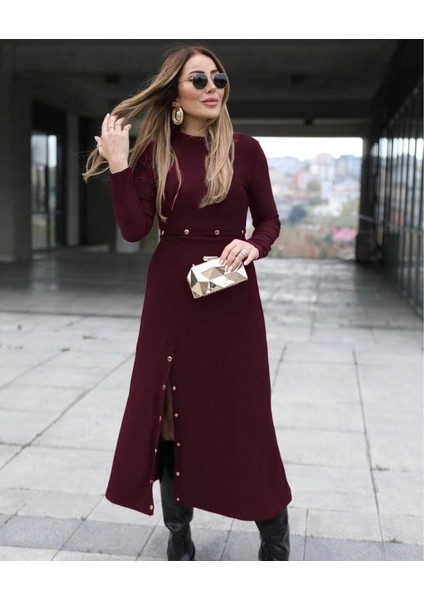 Fh Fashionhere Kadın Uzun Kollu Çıtçıtlı Viskon Krop Bluz ve Yırtmaçlı Etek Istenildiğinde Elbise Olan Ikili Takım