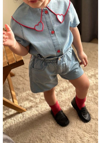 Kalp Desenli Kız Çocuk Şortlu 2 li takım - Açık Mavi fiyatları