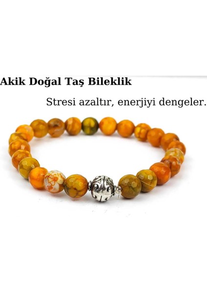Akik Doğal Taş Bileklik Turuncu Unisex Aksesuar Bijuteri Hediyelik Bileklik