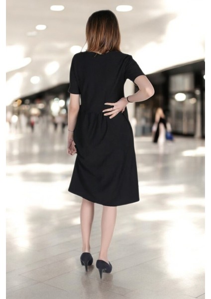 Yazlık V Yaka Kısa Kol Büzgü Detaylı Keten Elbise fırsatları