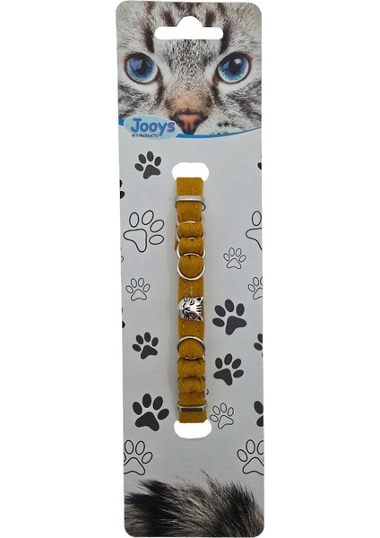 Kadife Zilli Halkalı Kedi Boyun Tasması Hardal