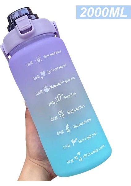 Mor Tarzı 64 Oz Büyük Spor Su Şişesi Saman Zaman Işaretleyici ile Taşınabilir Sızdırmaz Toksik Olmayan Spor Içme Şişesi Gym Fitness Kamp Için (Yurt Dışından)