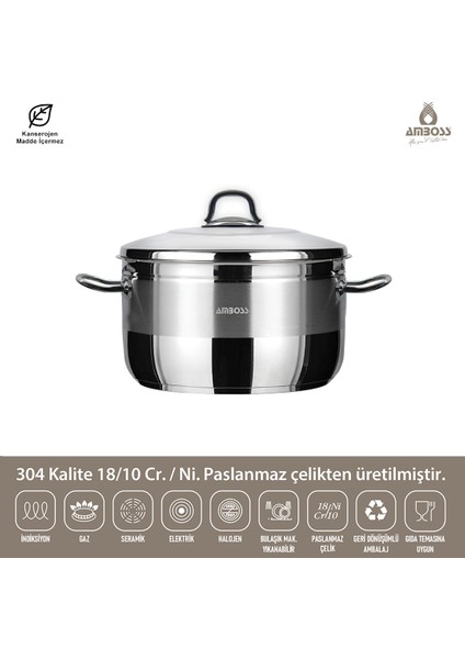 Saphire Paslanmaz Çelik Derin Tencere 32X19 - Çelik Kapak