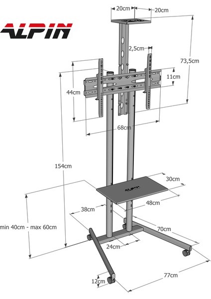 Alpın TV/fuar Standı Iş Yeri ve Ofis Tipi Video Kamera Askı Aparatlı Metal TV Standı/ünitesi 40" Inç- 75" Inç fırsatları