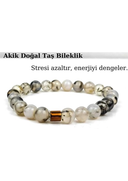 Akik Doğal Taş Bileklik Beyaz Unisex Aksesuar Bijuteri Hediyelik Bileklik