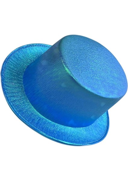 Mavi Renk Işıltılı Hologram Kumaş Kaplama Fötr Silindir Şapka Yetişkin Boy - 1OL6602-3339