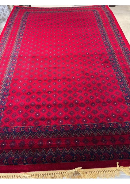 Türkmen Afgan Halısı EAFG01 Bordo Kırmızı Renk Etnik Desen Eskitme Üst Kalite Salon Halısı