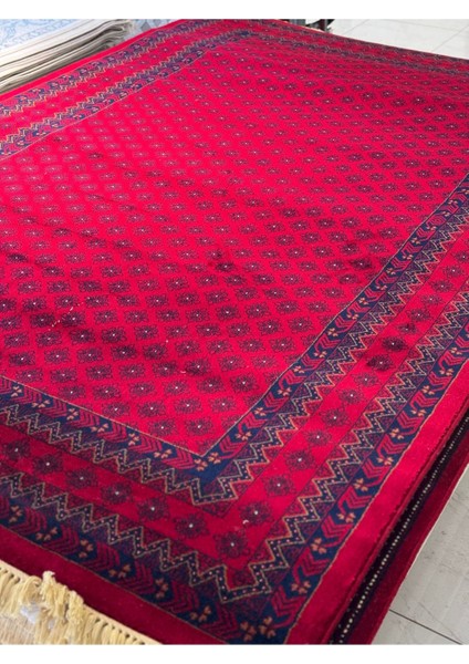Türkmen Afgan Halısı EAFG01 Bordo Kırmızı Renk Etnik Desen Eskitme Üst Kalite Salon Halısı