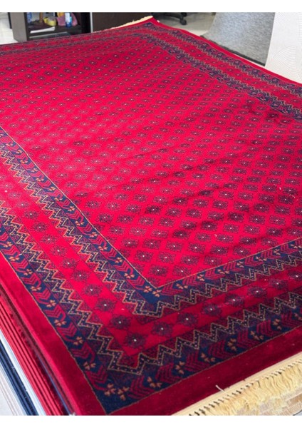 Türkmen Afgan Halısı EAFG01 Bordo Kırmızı Renk Etnik Desen Eskitme Üst Kalite Salon Halısı