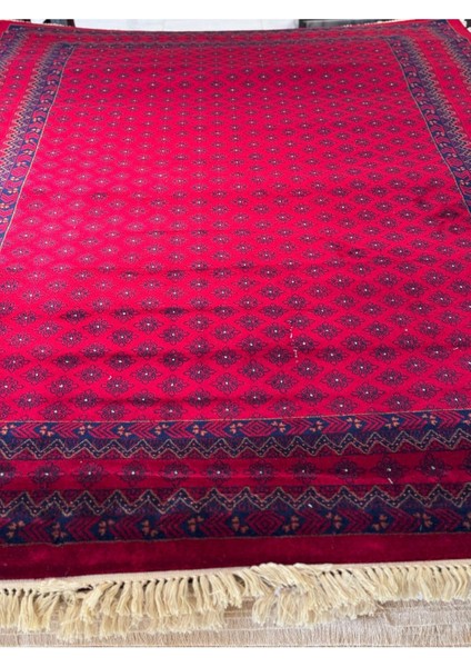 Türkmen Afgan Halısı EAFG01 Bordo Kırmızı Renk Etnik Desen Eskitme Üst Kalite Salon Halısı