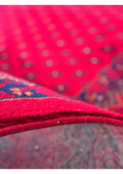 Türkmen Afgan Halısı EAFG01 Bordo Kırmızı Renk Etnik Desen Eskitme Üst Kalite Salon Halısı