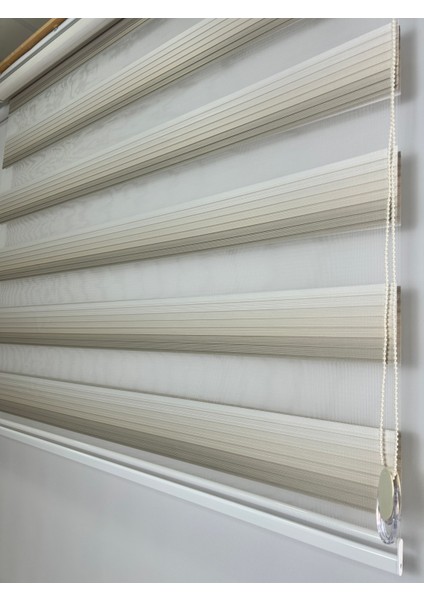 Binbirperde Pileli Iki Renk-Krem/beyaz Ev-Ofis Perdesi Aluminyum Sistem Düz