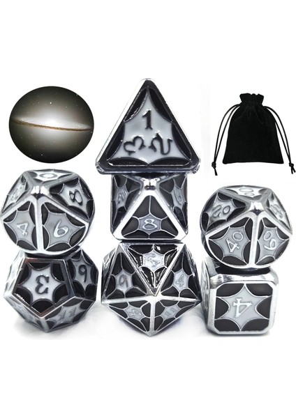 M0006-C Stili 7pcs Galaxy Metal Zar Seti D&d Çokyüzlü Zar Dnd Rpg Mtg Masa Oyunları Dados Zar D20 D12 D10 D% D8 D6 D4 Kadife Kılıflı (Yurt Dışından)