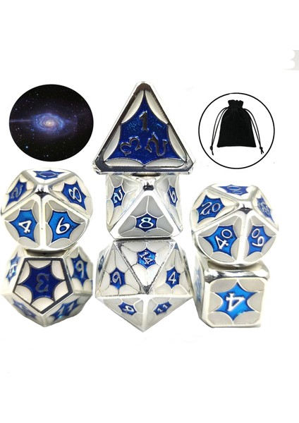 M0006-C Stili 7pcs Galaxy Metal Zar Seti D&d Çokyüzlü Zar Dnd Rpg Mtg Masa Oyunları Dados Zar D20 D12 D10 D% D8 D6 D4 Kadife Kılıflı (Yurt Dışından)