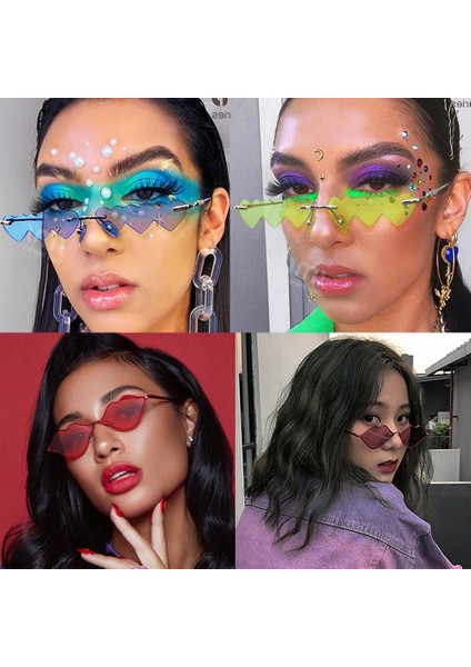 Siyah-Turuncu Tarzı 2021 Trendy Kalp Güneş Gözlükleri Çerçevesiz Punk Güneş Gözlüğü Kadın Lüks Moda Vintage Shades Benzersiz Dikdörtgen Güneş Gözlükleri (Yurt Dışından)