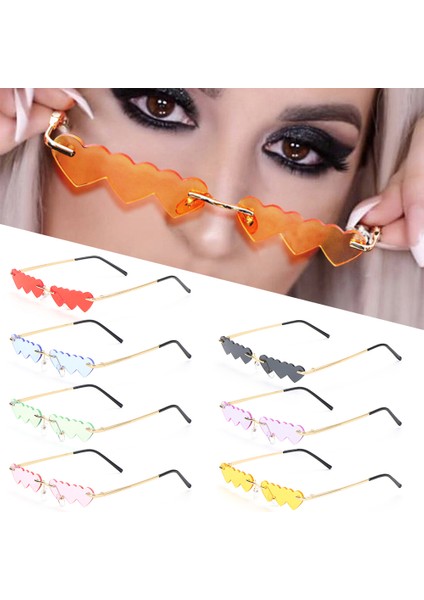 Siyah-Turuncu Tarzı 2021 Trendy Kalp Güneş Gözlükleri Çerçevesiz Punk Güneş Gözlüğü Kadın Lüks Moda Vintage Shades Benzersiz Dikdörtgen Güneş Gözlükleri (Yurt Dışından)