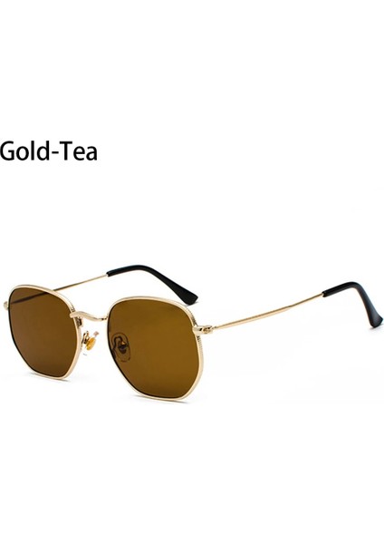Altın-Çay Tarzı Vintage Güneş Gözlüğü Erkekler Kare Metal Çerçeve Pilot Ayna Klasik Retro Güneş Gözlükleri Kadınlar Lüks Yaz UV400 Koruma Gözlük (Yurt Dışından)