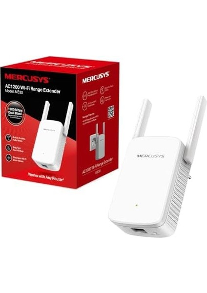 ME30, AC1200 Mbps, 1× 10/100 Ethernet Bağlantı Noktası ve 2 Harici Anten, Dahili Access Point Modu, Tek Tuşla Kolay Kurulum, Mobil Uygulama Desteği, Dual-Band Wi-Fi 5 Menzil Genişletici