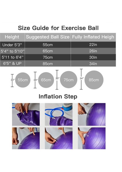 55CM Mor Top Seti Stili cm Yoga Egzersiz Topu Pilates Fitness Salonu Denge Fit Top Egzersiz Fitness Için Patlama Önleyici Kaymaya Dayanıklı Denge Topu (Yurt Dışından) indirimleri