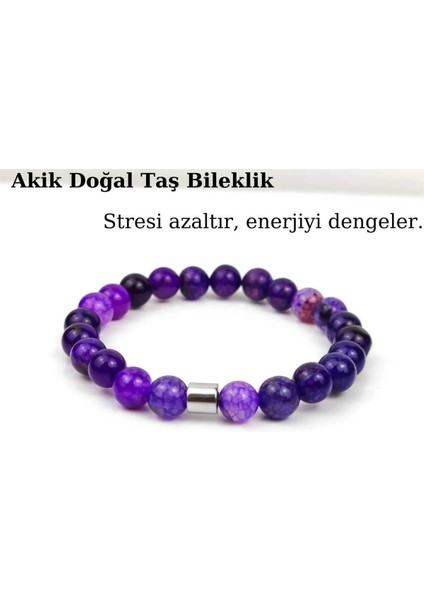 Akik Doğal Taş Mor Bileklik Unisex Aksesuar Bijuteri Hediyelik
