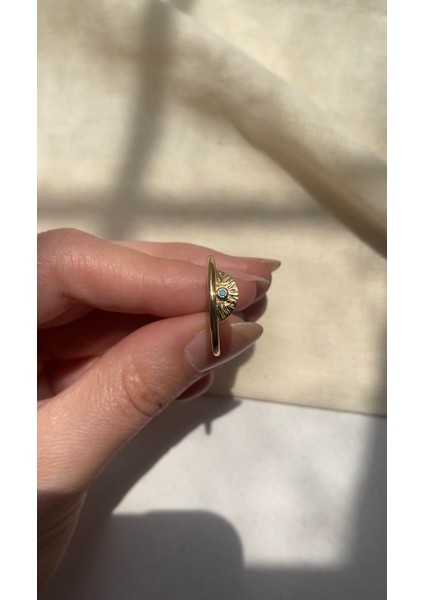 14 Ayar Altın Antik Mısır Yarım Ay Taşlı Yüzük