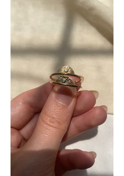 14 Ayar Altın Antik Mısır Yarım Ay Taşlı Yüzük fiyatları