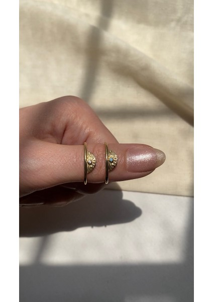 14 Ayar Altın Antik Mısır Yarım Ay Taşlı Yüzük modelleri