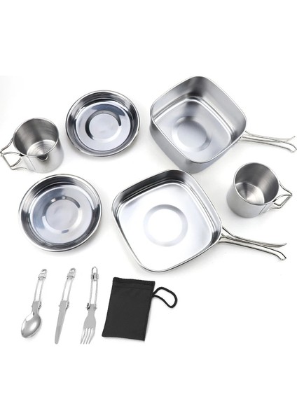 Set 1 Stili Trekking Kamp Ekipmanları Için Sofra Takımı Amp Pişirme Malzemeleri Paslanmaz Çelik Tencere Tencere Seti Katlanabilir Sofra Çatal (Yurt Dışından)