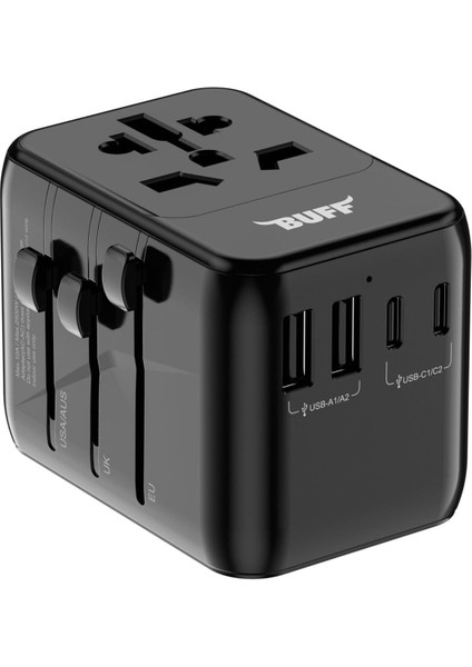 Labs BL80 Universal Seyehat Şarj Adaptörü 35W Gan Çoklu Priz Dönüştürücü (Siyah)